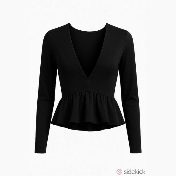 Ragdoll Tops - Ragdoll Black Cropped Ruffled Waist Top Small